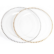 Gold Rimmed Beaded Glass Charger Plate